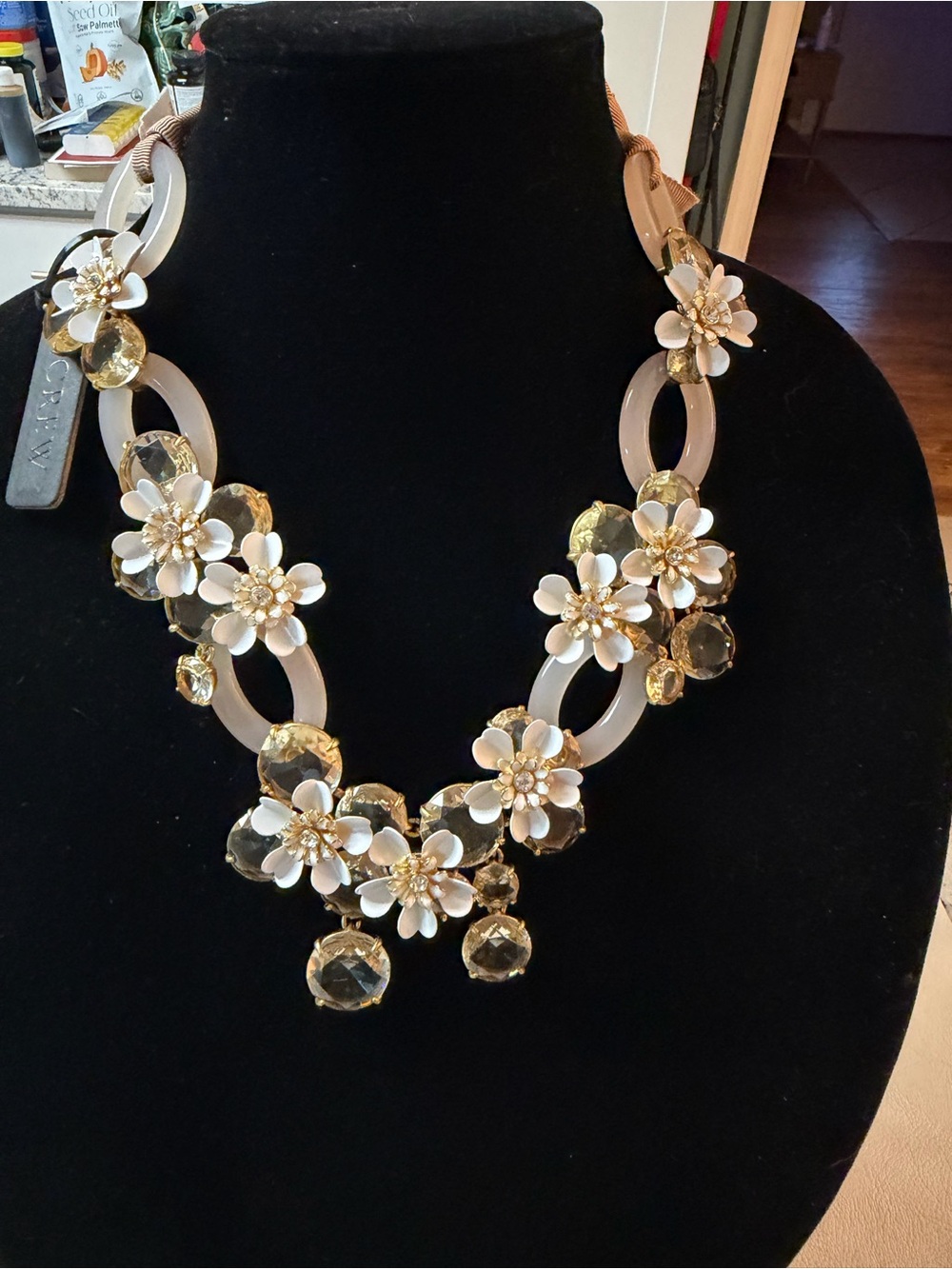 J. Crew White and Gold Floral Ribbon Necklace - Picture 7 of 7